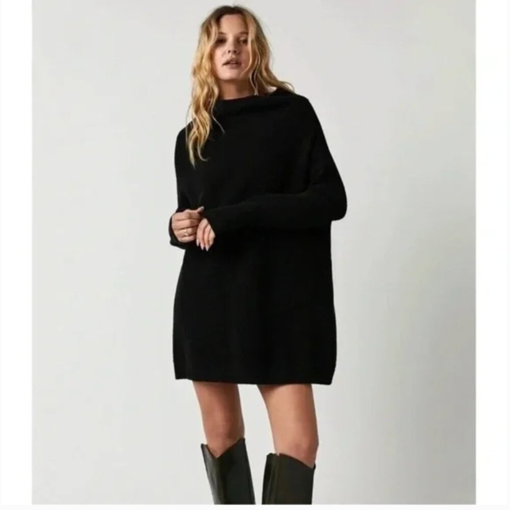 Free People Black Slouchy Tunic Ottoman Sweater